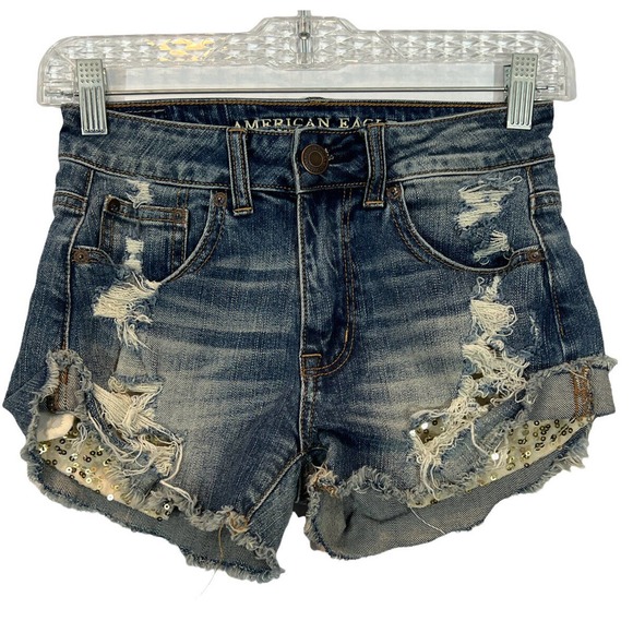 American Eagle HI RISE FESTIVAL Distressed Shorts with Stretch - Size 00 - Picture 8 of 8
